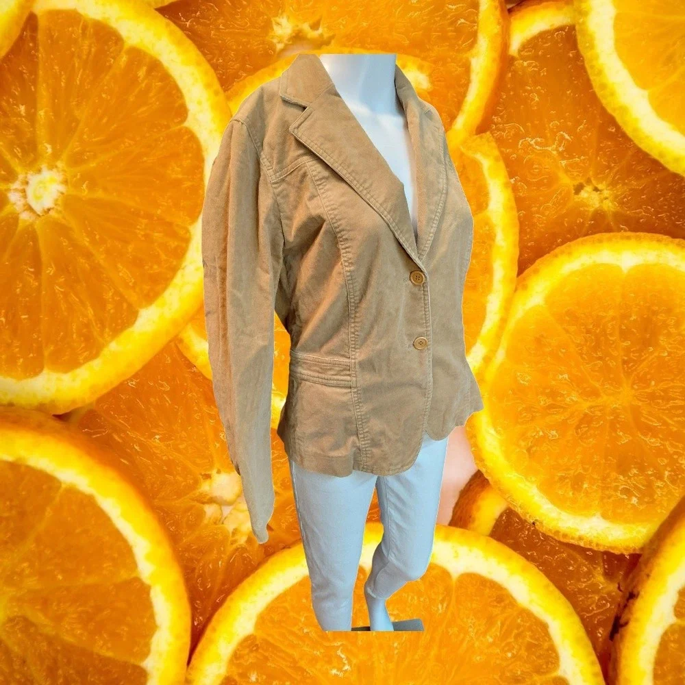 J Crew Tan‎ Corduroy Blazer Jacket Women Size M Two Button Collared Sport Coat